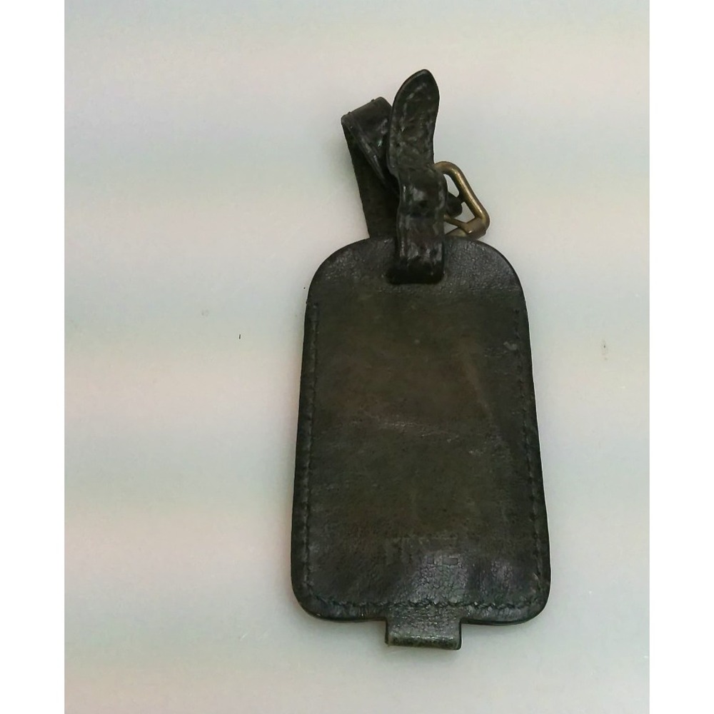 Frye Genuine Leather Luggage Tag Dark Brown Brass Hardware Vintage Style Travel